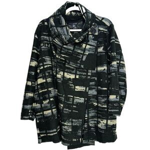 ALI MILES Black Blue Wool Blend Wrap Cowl Neck Top Sweater Jacket XL Textured